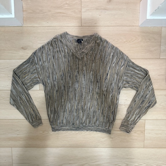 J.W.E. Designs V-Neck Textured Sweater Taupe XL - Picture 4 of 10